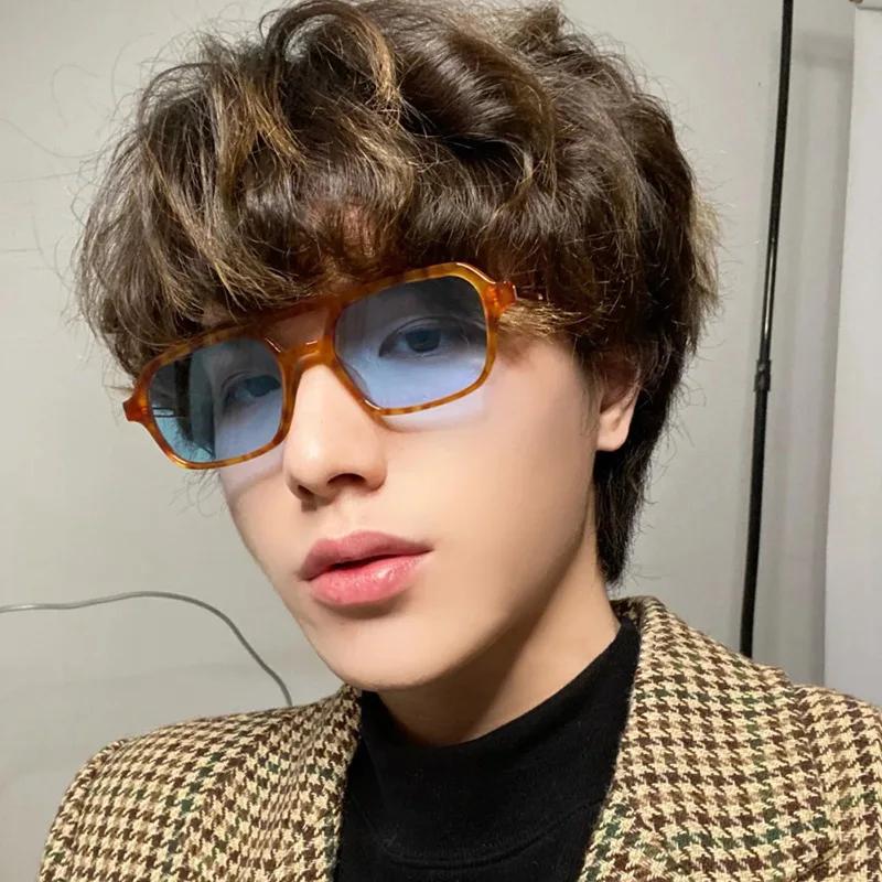 Small Frame Square Sunglasses Women Designer Fashion Luxury Vintage Hollow Leopard Blue Sun Glasses