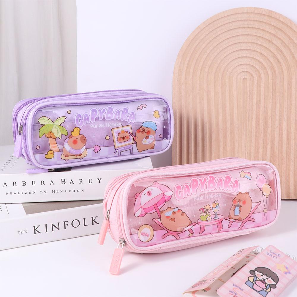 Zipper Cartoon Pencile Case Kawaii Capybara Makeup Bag Fashion Stationery Holder  Women