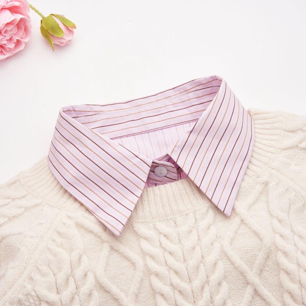 Women's Detachable False Collar Insert Elegant Striped Lapel Faux Half Shirt Blouse Collar Top for Sweater and Dresses