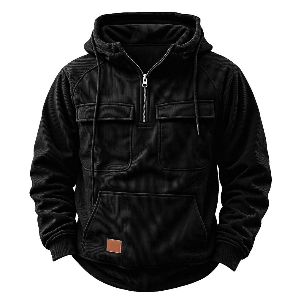 Men's Casual Multi-Pocket Zipper Hoodie - European Style for Autumn/Winter 2025