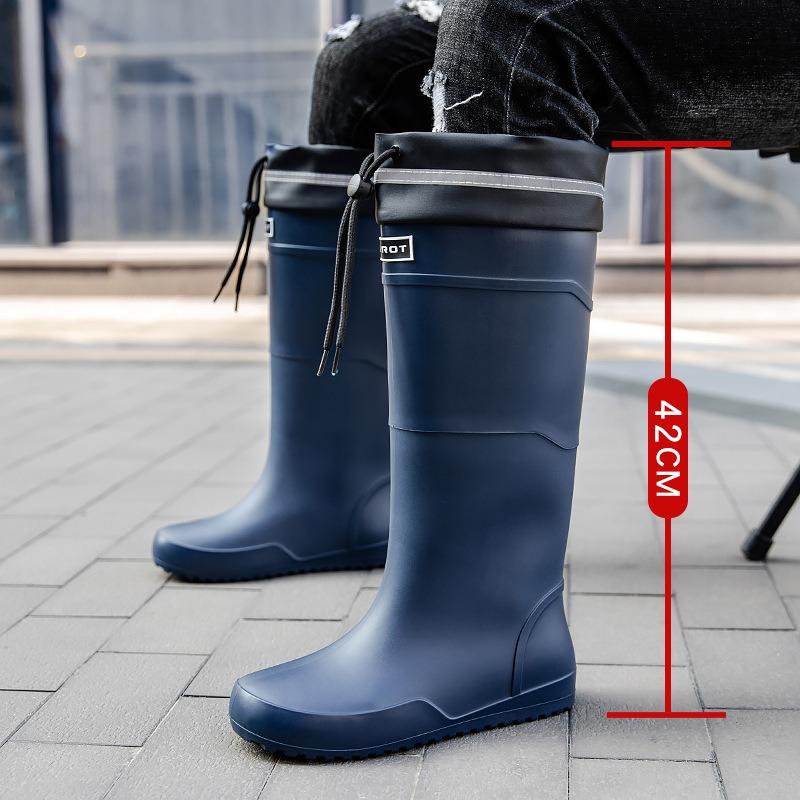 

Мужские дождевые туфли, мужские полусапоги и высокие сапоги, мужские новые водонепроницаемые нескользящие туфли, работа в комплекте, ловля моря, утолщенные износостойкие мужские 45 темно-синий