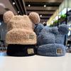 Cartoon Cat Ear Skullies Letter Winter Cap Cute Plush Bear Beanies  Streetwear