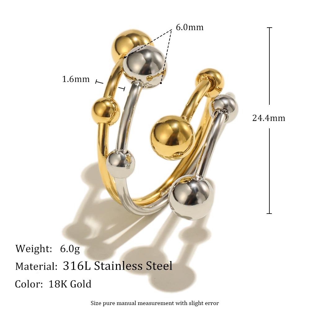 

MamacitaSlay 316L Stainless Steel Four Layer Double Color Ball Open Ring Waterproof 18K Gold Plated Jewelry Women s Charm Ring resizable