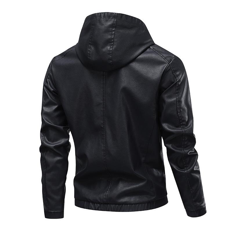 Retro Street PU Leather Jacket Spring and Autumn Men's Hooded Leather Jacket Young Handsome Jacket