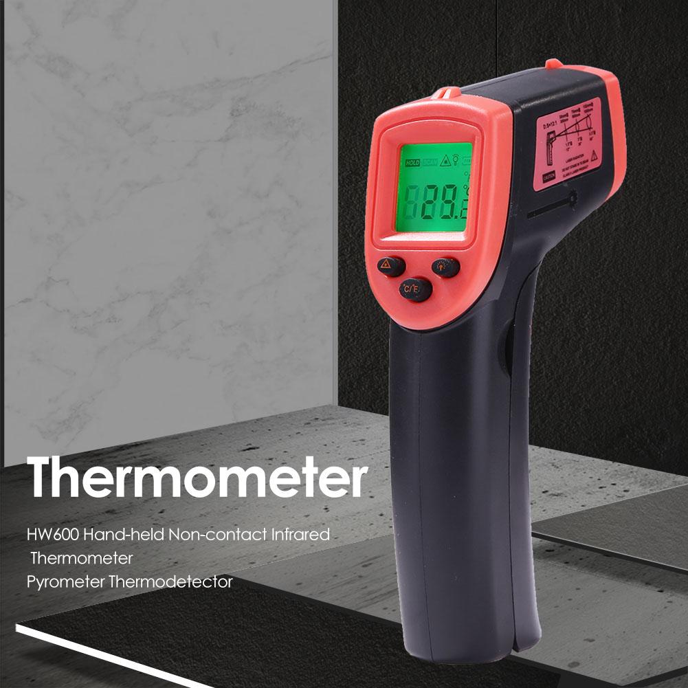 HW600 Non-Contact Industrial Infrared Thermometer Useful IR High Temperature Gun -50~600℃/ -58~1122℉ LCD Laser-Pointer
