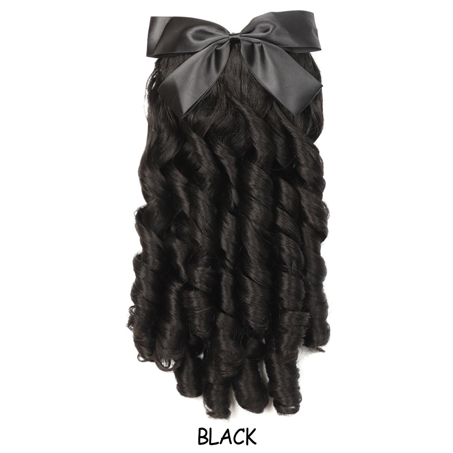 Synthetic Puff Ponytail Hair Tail with Comb European Princess Curly Wavy Puff Ponytail Clip in Hair Tail Natural Hair Extension (Black,12INCH(30.48cm)) чёрный