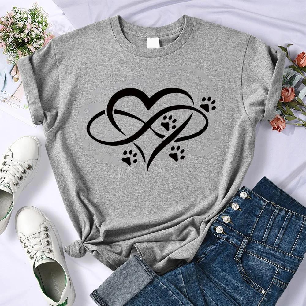 Women's New Fashion Heart-shaped Pattern Dog Paw Print Shirt T-shirt Casual Personalized Women's Printed Shirt Blouse