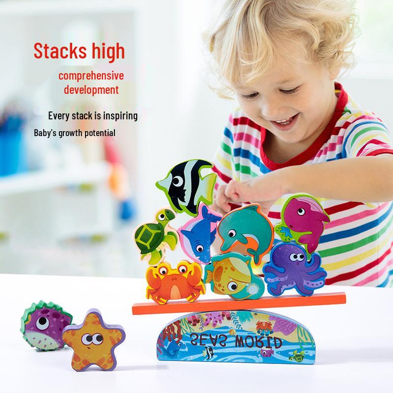 Wooden Animal Stacking Tower: Fun & Educational Balance Blocks for Kids