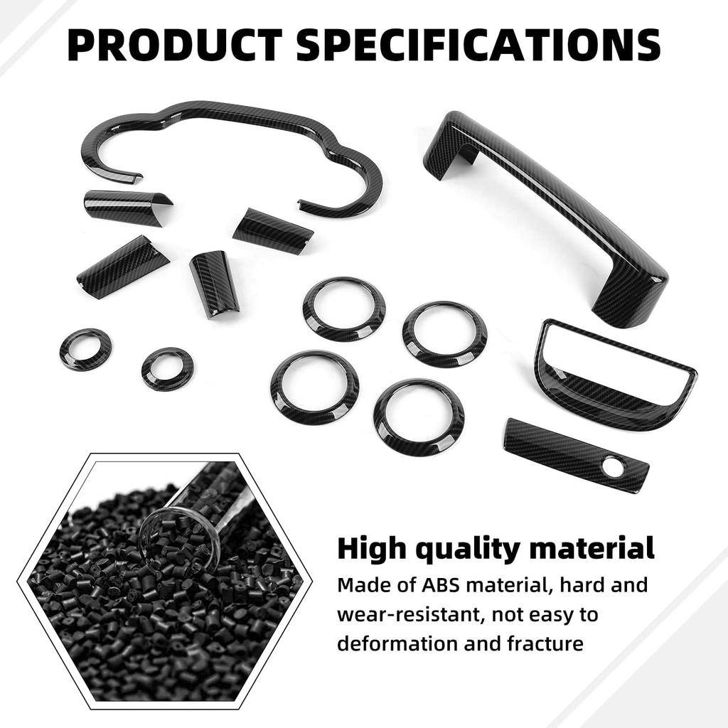 Carbon Fiber 14PCS Full Set Interior Trim Kit for 2007-2010 Jeep Wrangler JK JKU,Air Outlets A Pillar Speaker Glove Box Handle Dashboard Cover Trim