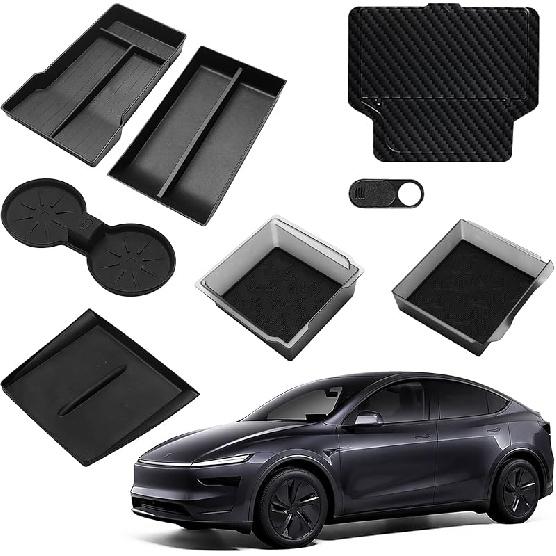 Rear Center Console Organizer for New Model Y Juniper Trash Can with Anti-Slip Lid Cover Backseat Storage Box 2nd Row Seat Organizer Bin for Model Y