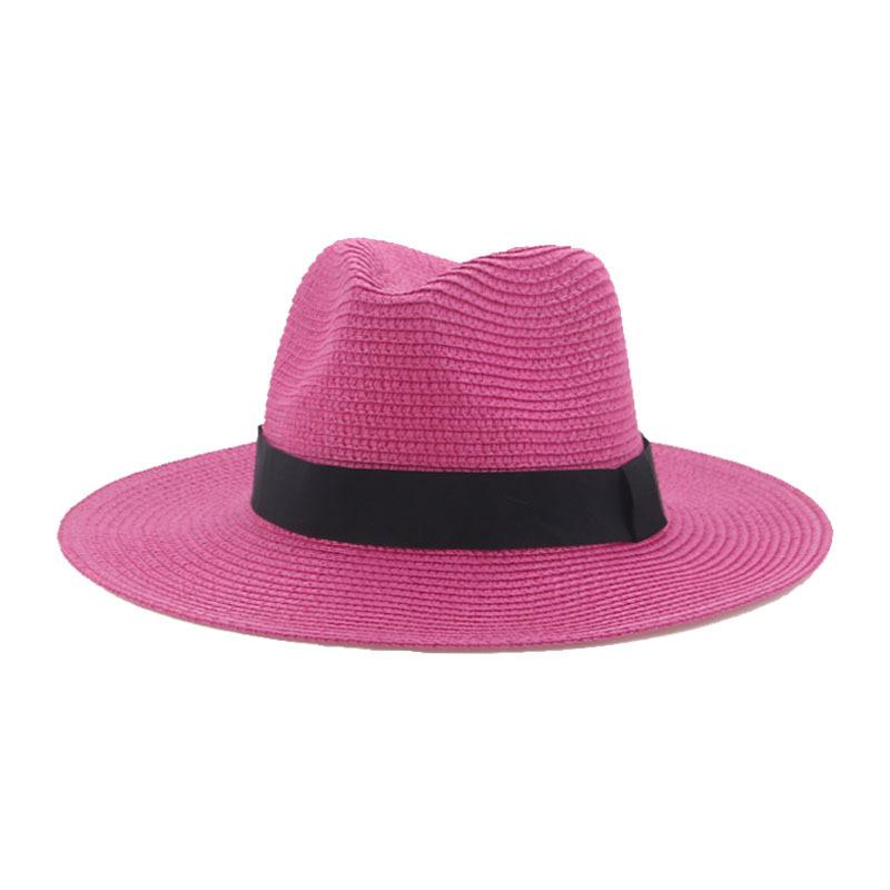 Black Ribbon Panama Straw Hat Flat Eaves Outdoor Spring and Summer Sunshade Beach Hats for Women