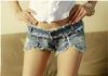 Sexy Super Short Low-Waist Denim Hot Pants with Rivets for Nightclub and Pole Dancing