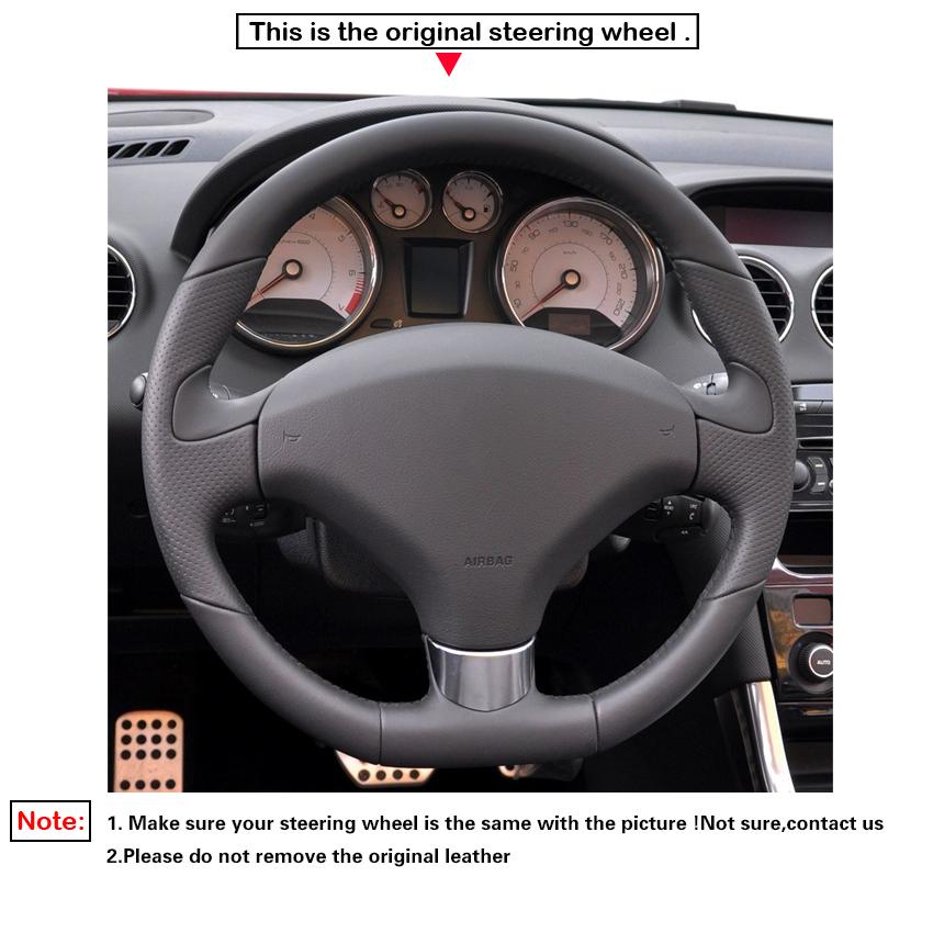 Schwarzes PU-Kunstleder, handgenähte Auto-Lenkradabdeckung für Peugeot 308 308 CC SW 2007-2015 RCZ 2010-2015 3008 5008 2009-2017