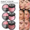 Paleta de Blush Impermeável Leve 3 Tons Pó Assado Longa Duração Suave Respirável Base Facial Maquiagem Corretora