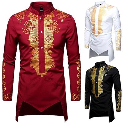 Camisa masculina com estampa de bronze para festa slim estampada camisa de manga comprida