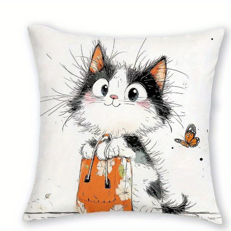 1/4pcs Cute Watercolor Cat Throw Pillow Covers Cartoon Kitten Cushion Cases for Home Sofa Bedroom Decor Cushion Cover