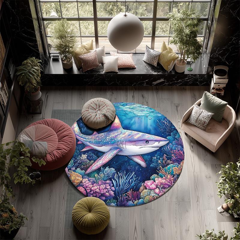 Shark,Round Area Rug,Carpet Rug for Living Room Bedroom Sofa Playroom Decor,Non-slip Floor Mat