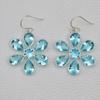 Blue Topaz Flower Earrings: Handmade 925 Sterling Silver Dangle Earrings