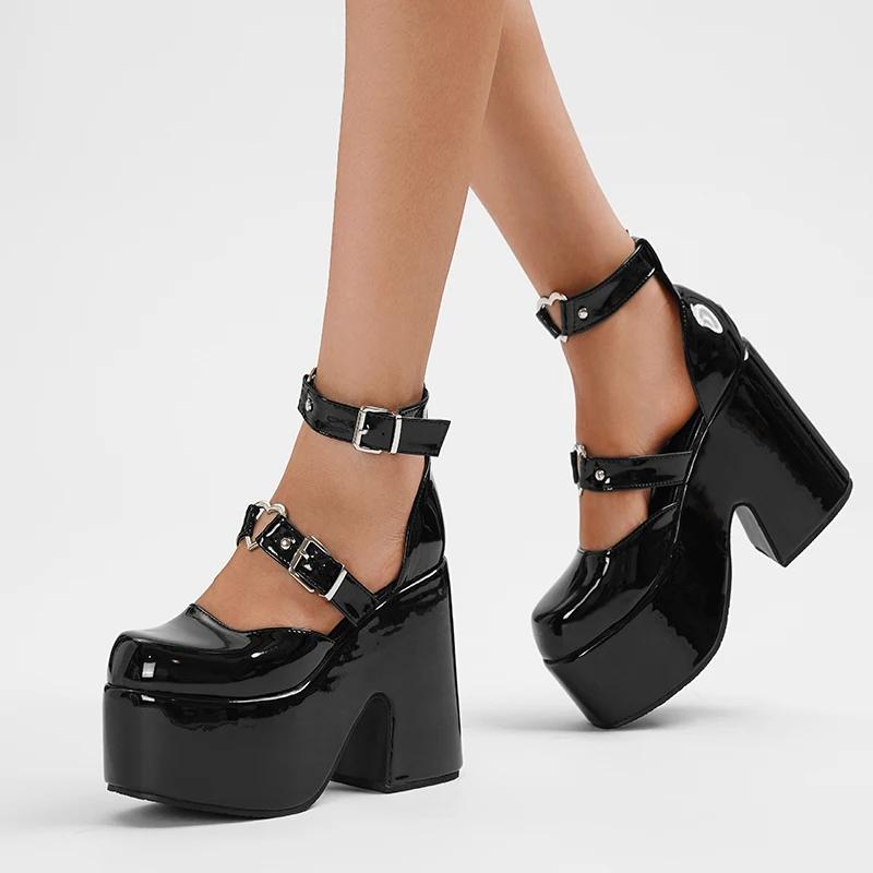 New Thick-heeled Waterproof Platform Round Head Rivets 12cm High-heeled Women's Large-sized Hollow Sandals Plus Size 34-43