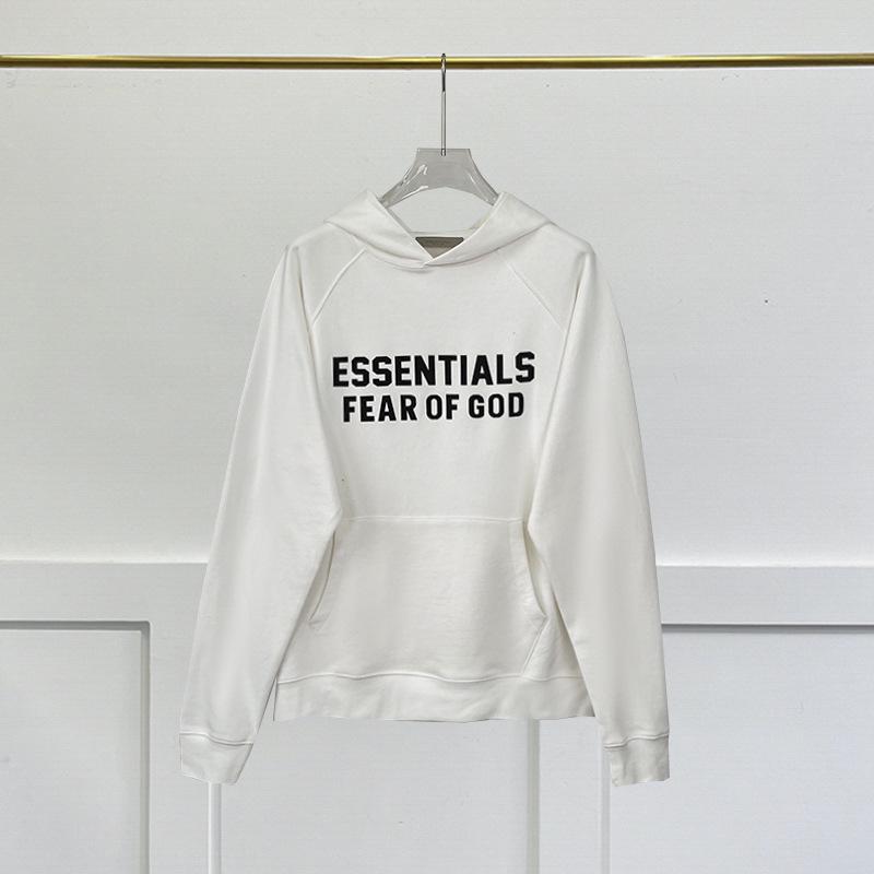 Double-Line Flocking Essentials High Street Letter Hoodie - Casual Loose Fit for Men & Couples