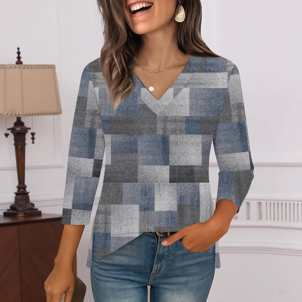 3/4 Ermskjorter For Kvinner Trykk Grafiske T-skjorter Bluser Casual Pluss Størrelse Basis Topper Pullover