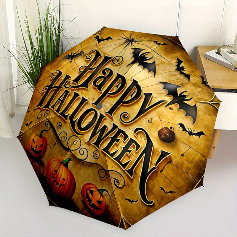 

1pc Halloween Happy Day Durable Cartoon Folding Umbrella, Portable 3-Fold Compact Umbrella for Men and Women, Suitable for Travel or Daily Use.G0