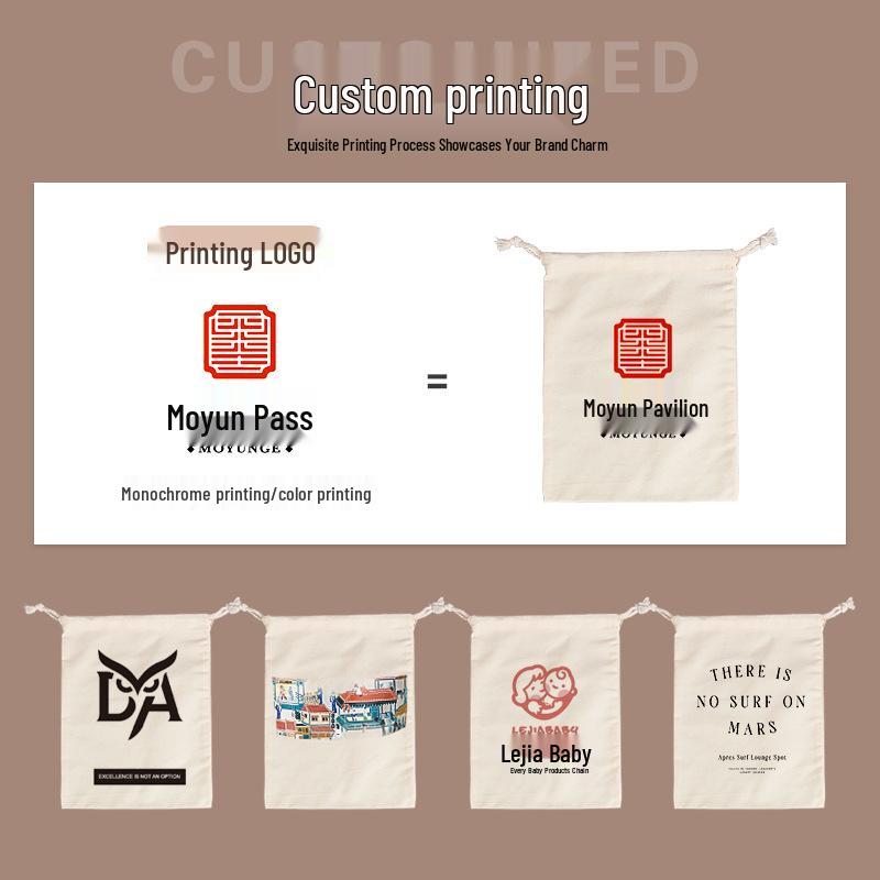 Customizable Thick Canvas Drawstring Bag - Festival Souvenir, Wear-Resistant, Small Size, White Cotton