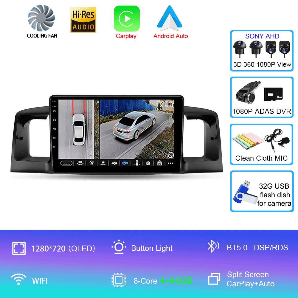 Car Radio Android 14 For Toyota Corolla E120 BYD F3 2007 - 2011 Navigation Multimedia Player Stereo GPS WiFi+4G DSP Carplay+Auto