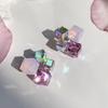 Korean Geometric Colored Gradient Crystal Stud Earrings for Women Shiny Cube Crystal Earring Fashion Date Vacation Jewelry Gift
