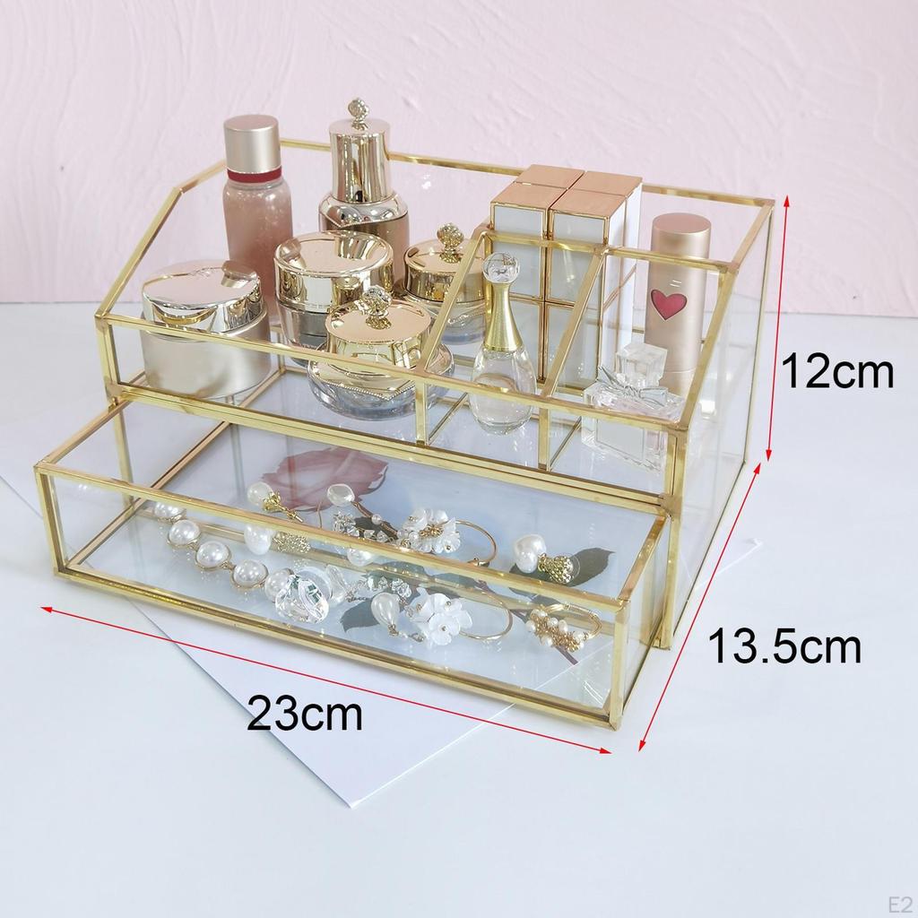 Clear Glass Jewelry Organizer Box - Golden Metal Keepsake Holder, Wedding