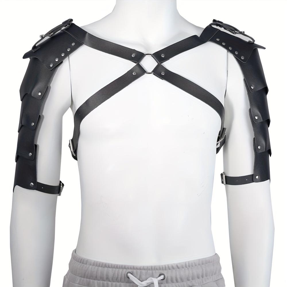 Gay Mens PU Leather Harness Double Shoulder Armors Buckles Sexual Body Chest Harness Belt for Adult Sex Cosplay Halloween Party