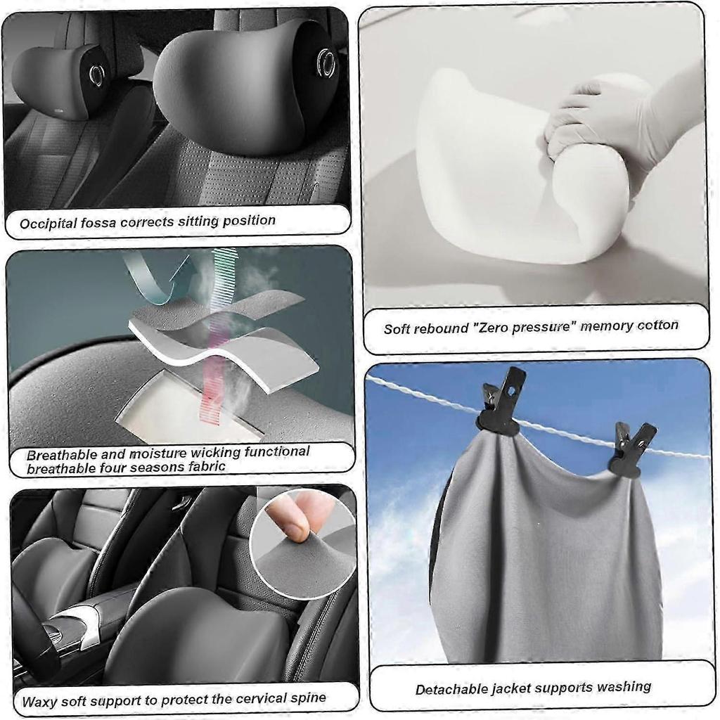 2025 Headrest Lumbar Support Pillow Memory Foam Car Pillow, 2Pack, Breathable Fiber Cover, Ergonomic Fatigue Relief, Black