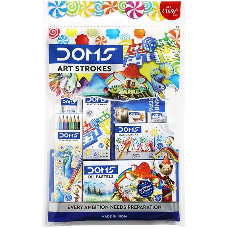 Doms Art Strokes Kit | Perfect Value Pack | Kit for Creative Minds | Gifting Range for Kids | Combination of 10 Statione
