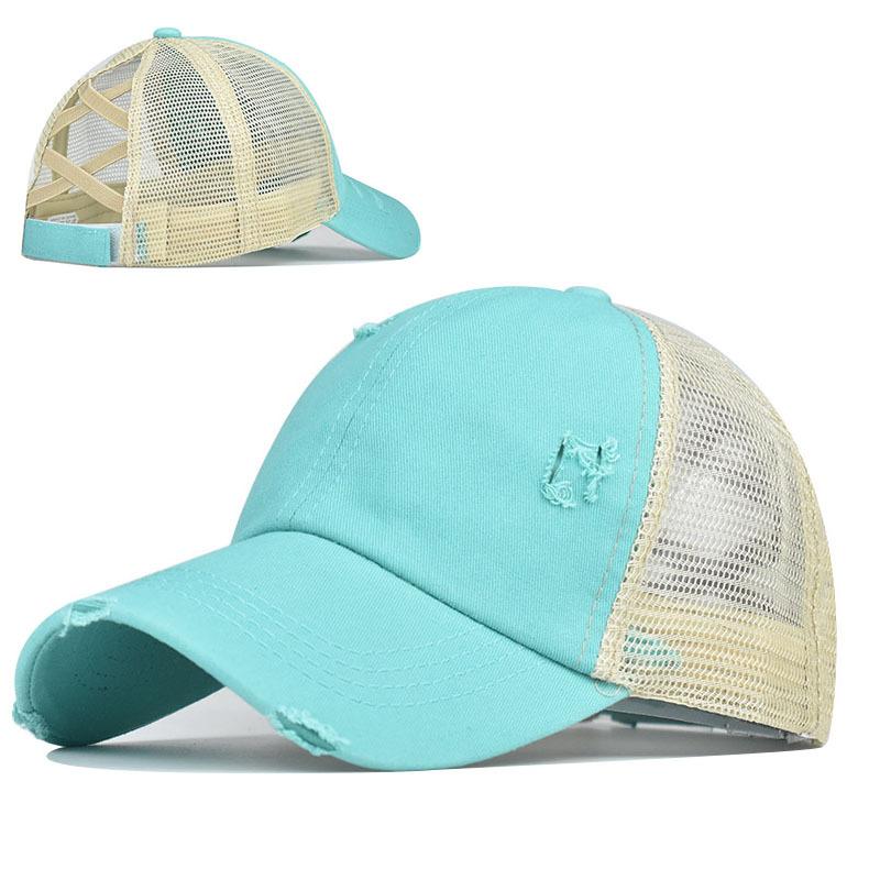 Washed cross ponytail baseball cap foreign trade hat women's summer spring and autumn old outdoor sunscreen cap solid color cap