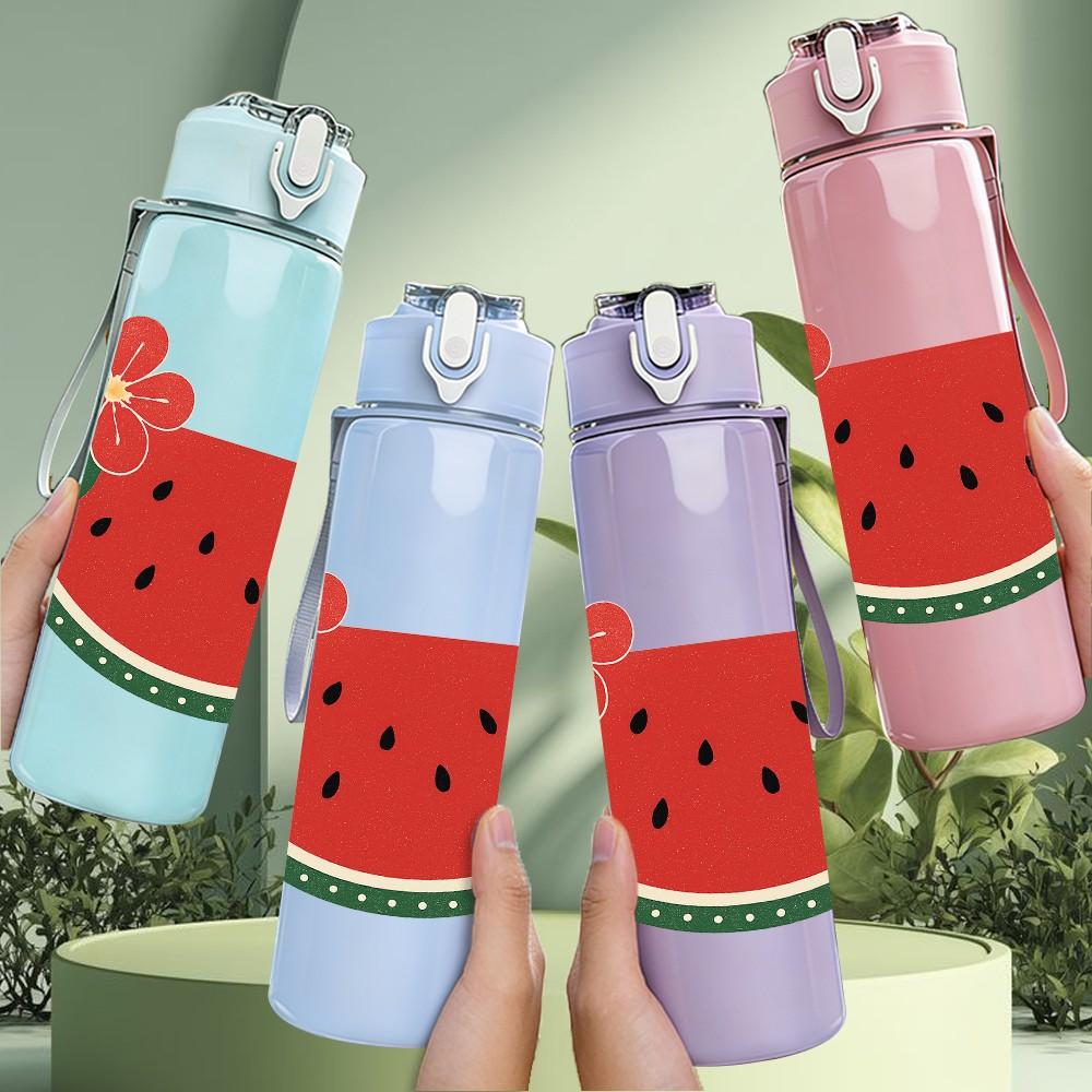 1PC Red Flower Watermelon Art Print 750ml Color Plastic Sports Water Bottle Leakproof Flip Straw Lid Suitable for Sports Office Home Use