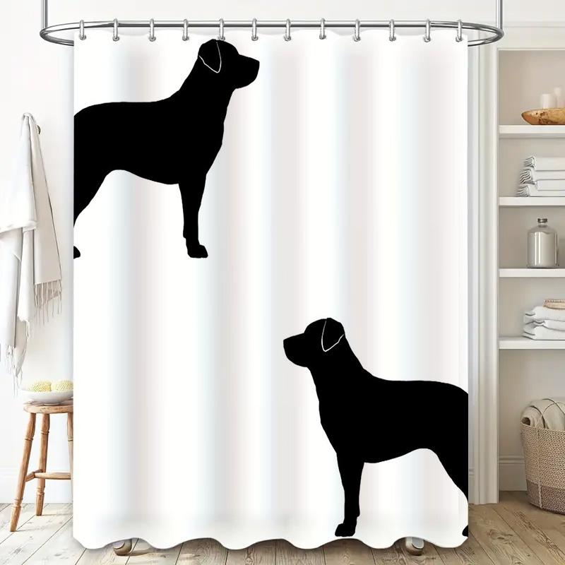 Bathroom Shower Curtain Waterproof Pet Design Home Decor Black Silhouette Dog Shape Decoration White Fabric Shutter for Bath Roo