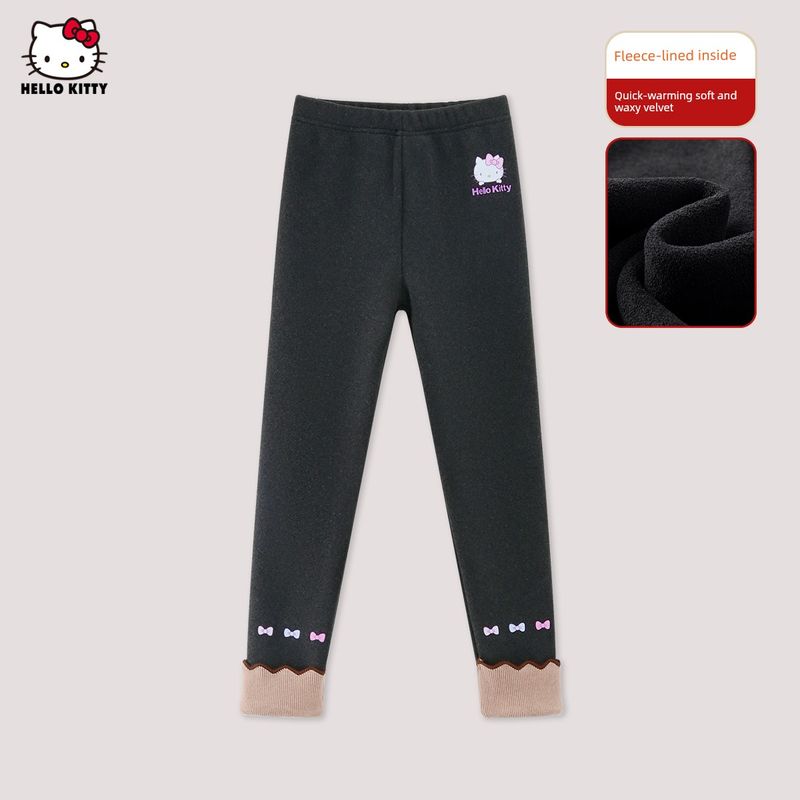 Hello Kitty Girls' Leggings 2024 New Style Fleece-Lined Thick Tights Gray Integrated Fleece Children's Pants