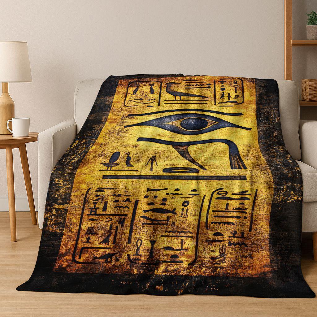 Ancient Egyptian Hieroglyphic Symbols Carved Murals Flannel Blanket,Cozy Soft Throw Blanket for Home Bedroom Bed Sofa Cover Gift
