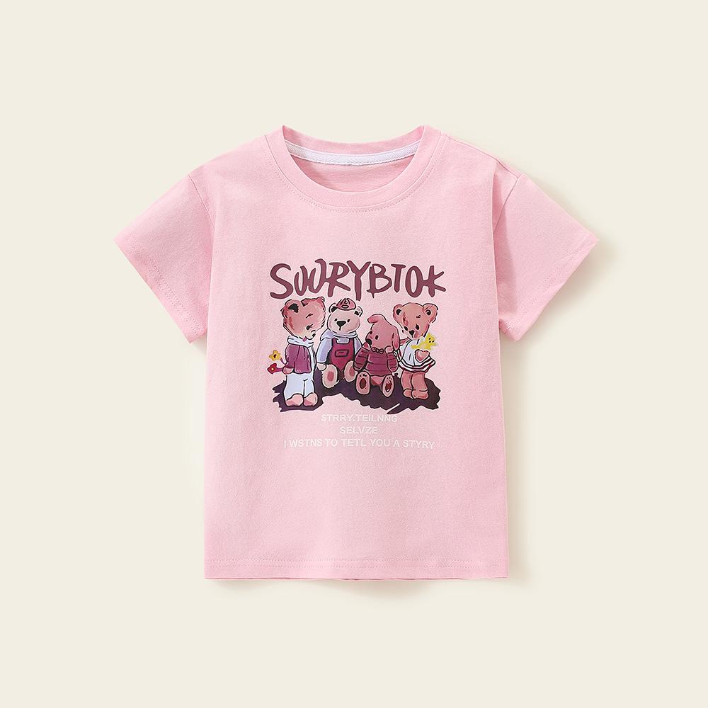 Dětské tričko Dívčí vložky Léto Dětská kreslená móda Krátký rukáv Pletený kulatý výstřih Chlapecký top