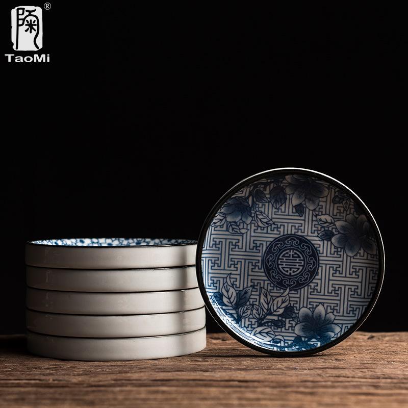 Retro Modrý a Bílý Porcelánový Jídelní Talíř Kulatý Talíř na Ovoce Keramická Vařicí Mísa Květinový Vzor Dezertní Talíř Kuchyňské Nádobí