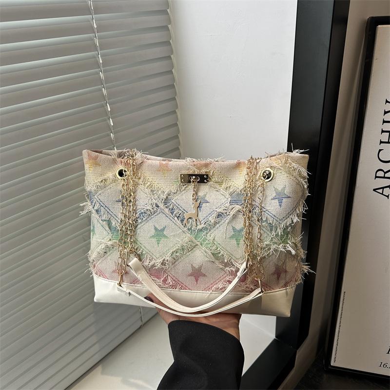 Contrasting Color Casual Versatile Chain Single Shoulder Armpit Bag Summer Popular Large Capacity Portable Tote Bag Women