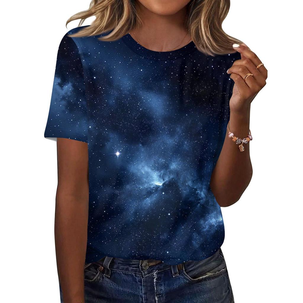 Women's Fashionable Casual Short Sleeve Print Round Neck Pullover Top