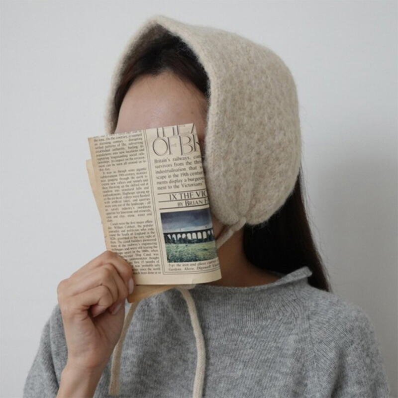 Women's knitted round earmuffs with ribbon decoration for winter