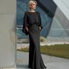 Dames Geplooide Bootnek Bruiloftsgast Jurk, Backless Vleermuis 3/4 Mouw Bodycon Lange Jurk, Formele Feest Cocktail Prom Jurk