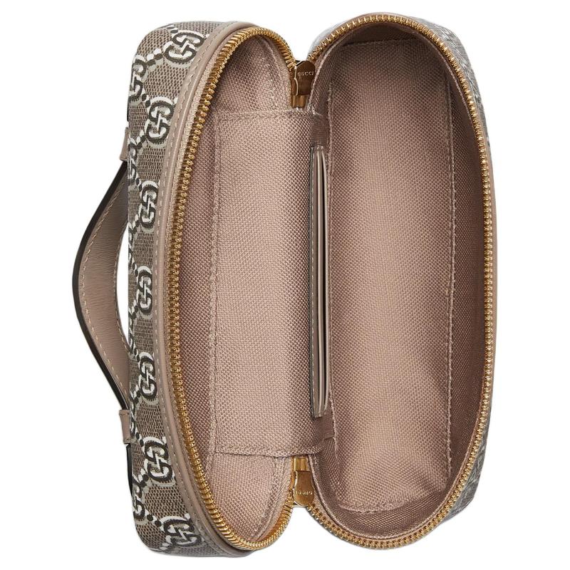 Gucci Detachable shoulder strap zipper closure leather leather trim handheld crossbody bag super mini women's taupe