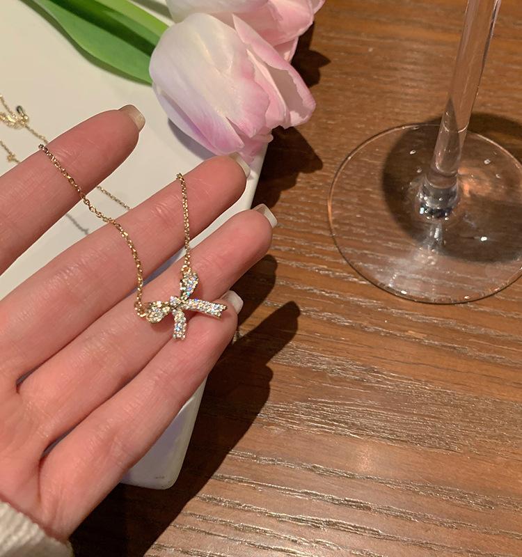 1 Pcs Bow Necklace Steel Chain Copper Pendant Butterfly Fresh Sweet Clavicle Chain Gift Women's Girls' Elegant Accessories