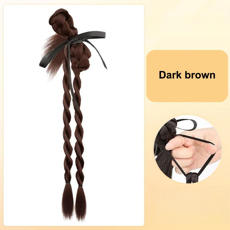 

1 шт. Синтетический пучок для волос, парик, хвост, коса, лента, резинка для волос, термостойкое волокно, пучок, шиньон для женщин и девушек, на каждый день, для вечеринки темно-коричневого