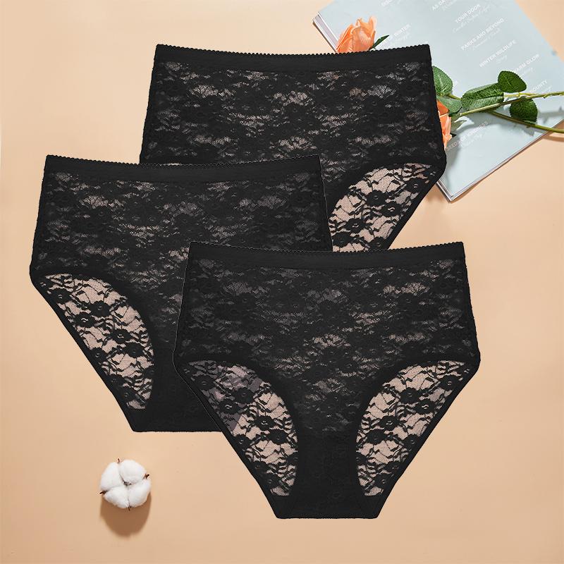 3ks/Sada Dámské krajkové kalhotky Vysoký pas Sexy spodní prádlo Průhledné dámské kalhotky Přiléhavé Plus Size kalhotky S-XXL