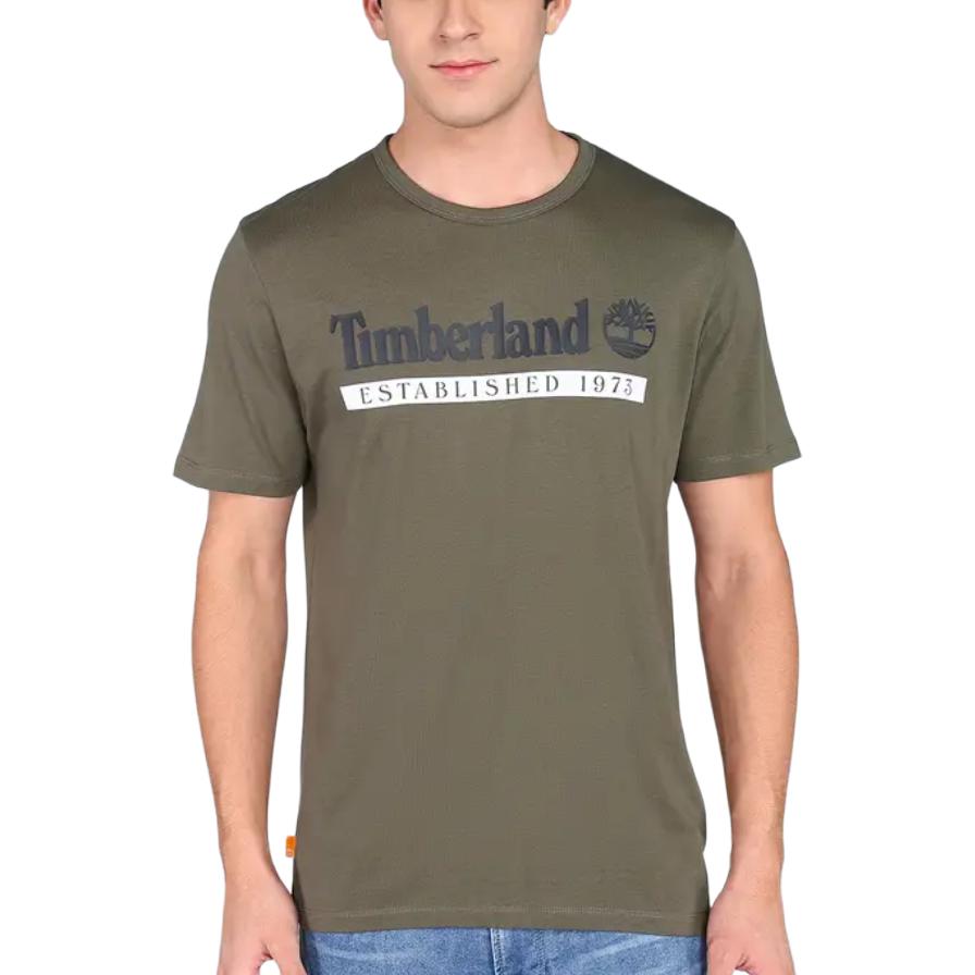 Timberland Letter Print Round Neck Short Sleeve T-Shirt Men Tops Brown A2BV6-Z33