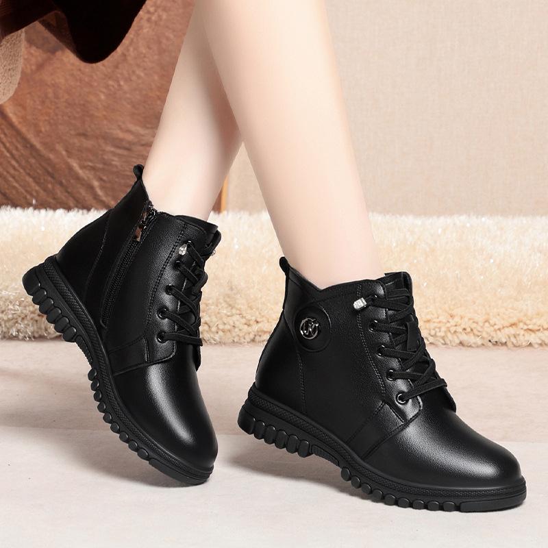 Mom cotton shoes women's autumn and winter velvet women's short boots middle heel  women's boots leather shoes    and elderly women's shoes